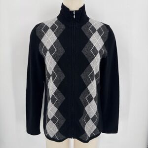 Charter Club Womens 100% Cashmere Argyle Zip Up Cardigan Size Large Preppy